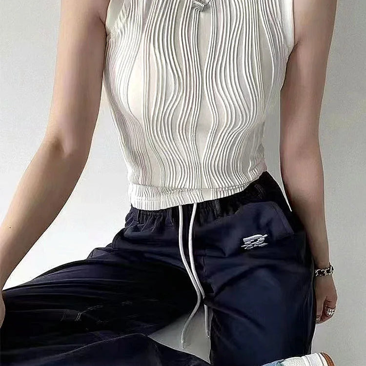 Summer Chic Knitted Vest for Women Fashion Summer Elastic Slim White Tank Top Female  Basic Sleeveless Top Women's Clothing