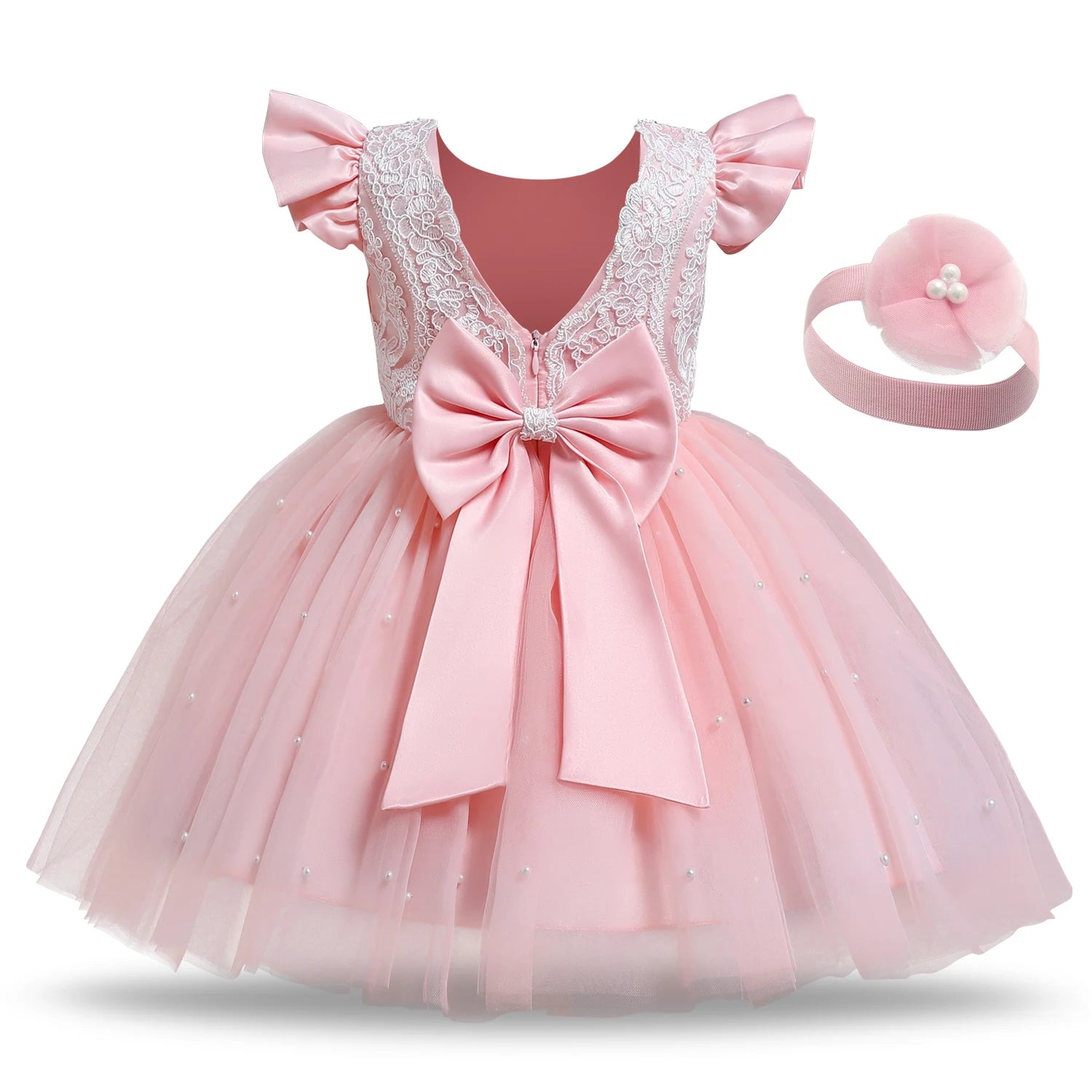 Toddler Baby Girl Dress Big Bow Baptism Dress for Girls First Year Birthday Party Wedding Dress Baby Clothes Tutu Fluffy Gown 752 Pink
