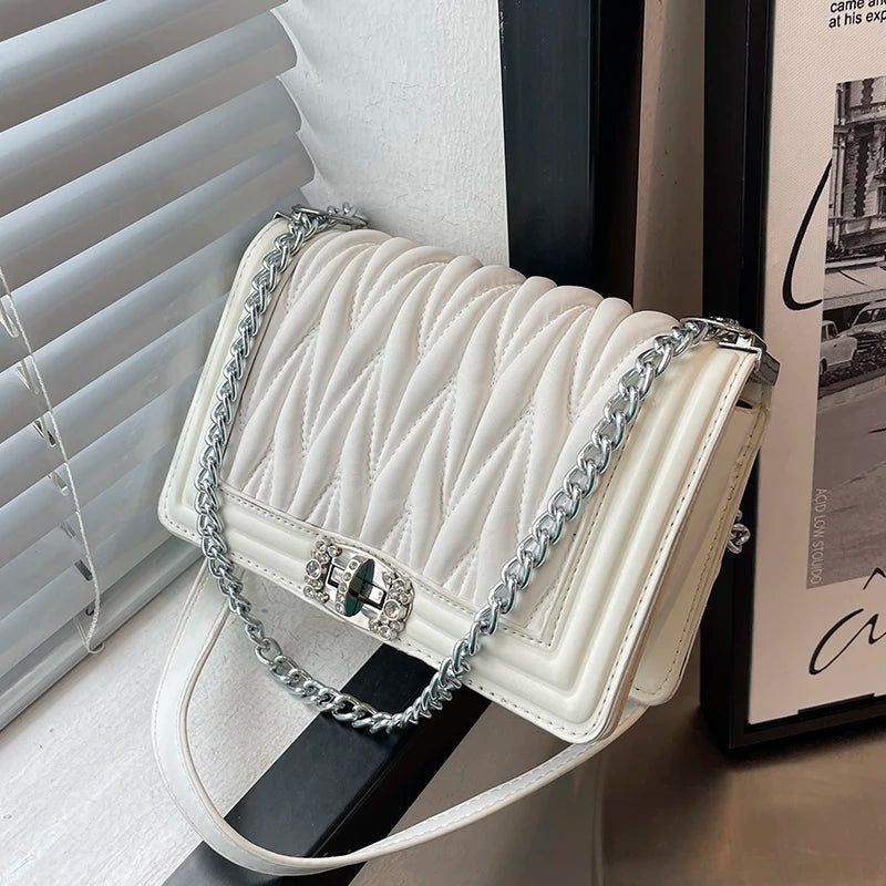 Embroidery Thread Luxury Brand Chain Handle Shoulder Messenger Bags for Woman New Small Square Bag Sac A Main