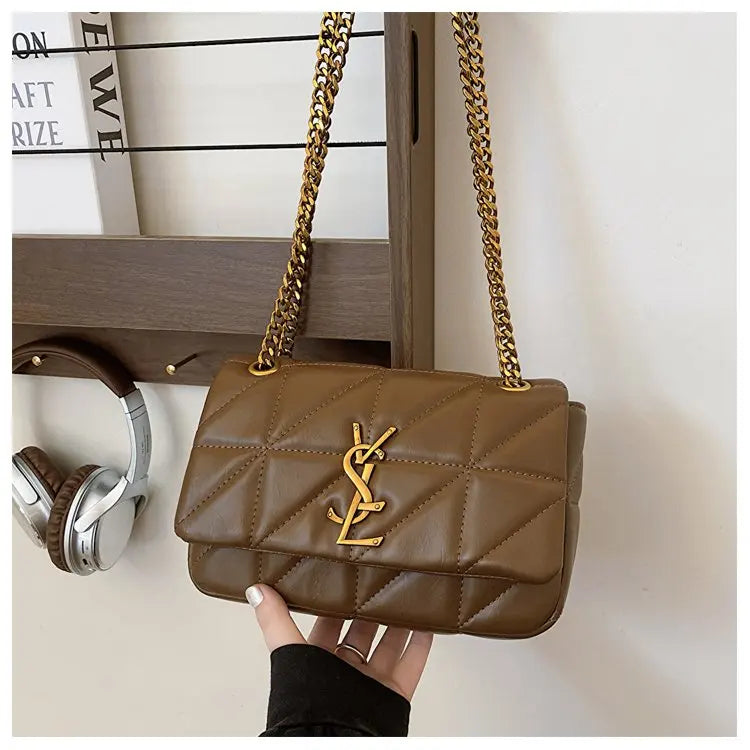 2025 Korean Style Quilted Bag, Soft Leather Crossbody Purse for Women, Chain Strap Shoulder Bag, Chic & Versatile