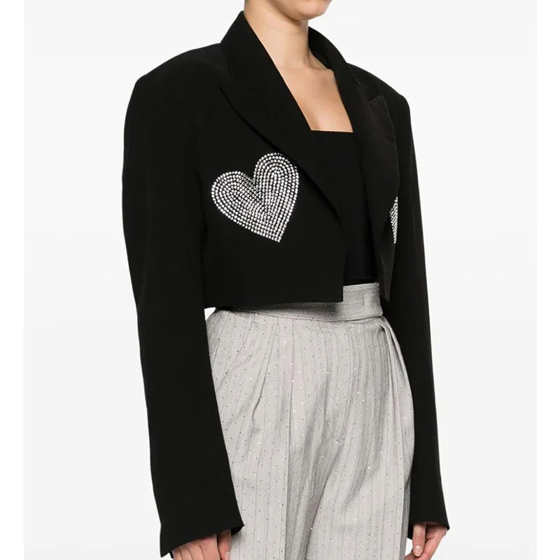 TWOTWINSTYLE Solid Slimming Spliced Stick Drill Short Jackets for Women Lapel Long Sleeves Temperament Jacket Female Clothing