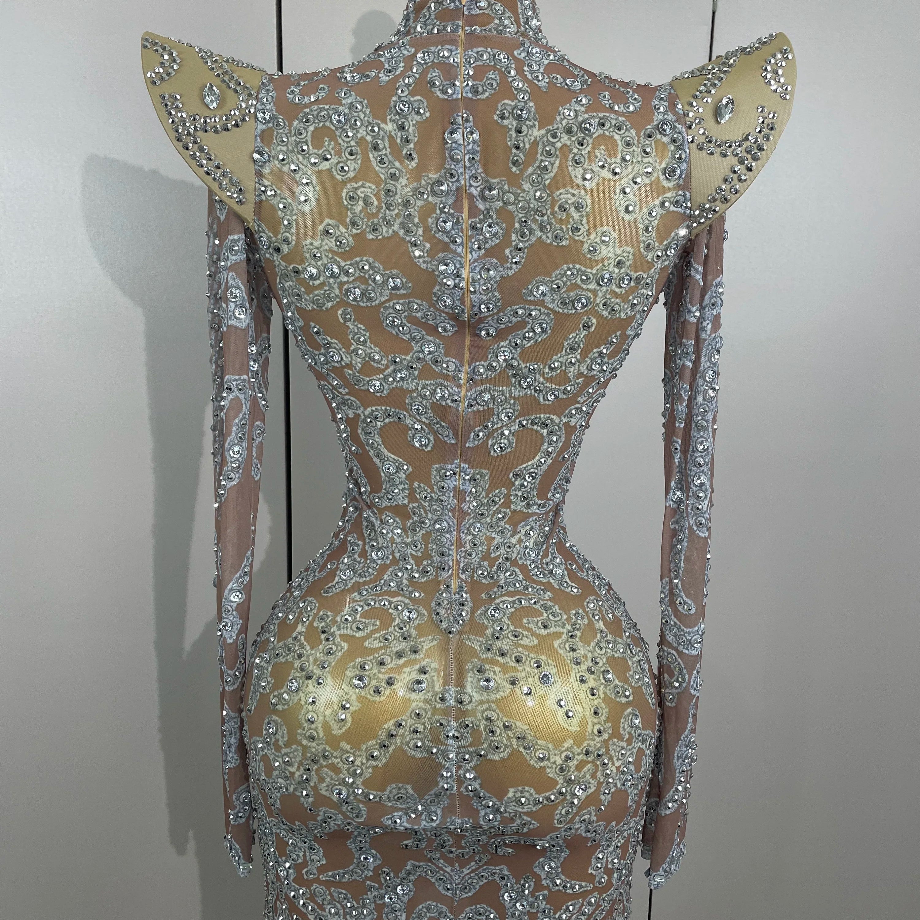 Sexy Singer Stage Drag Queen Costume 2025 Women Shiny Rhinestones Transparent Short Dress Birthday Celebrate Photoshoot Dress