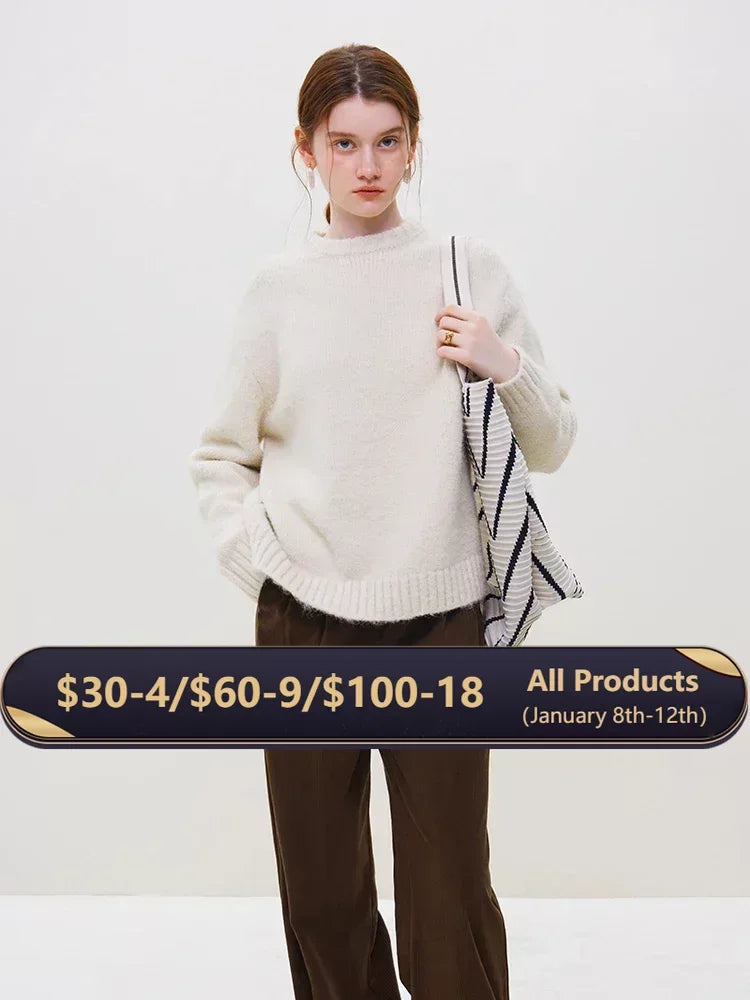 Warm Soft Waxy Round Neck Pullover Sweater for Women Winter All-match Loose Sweater Female