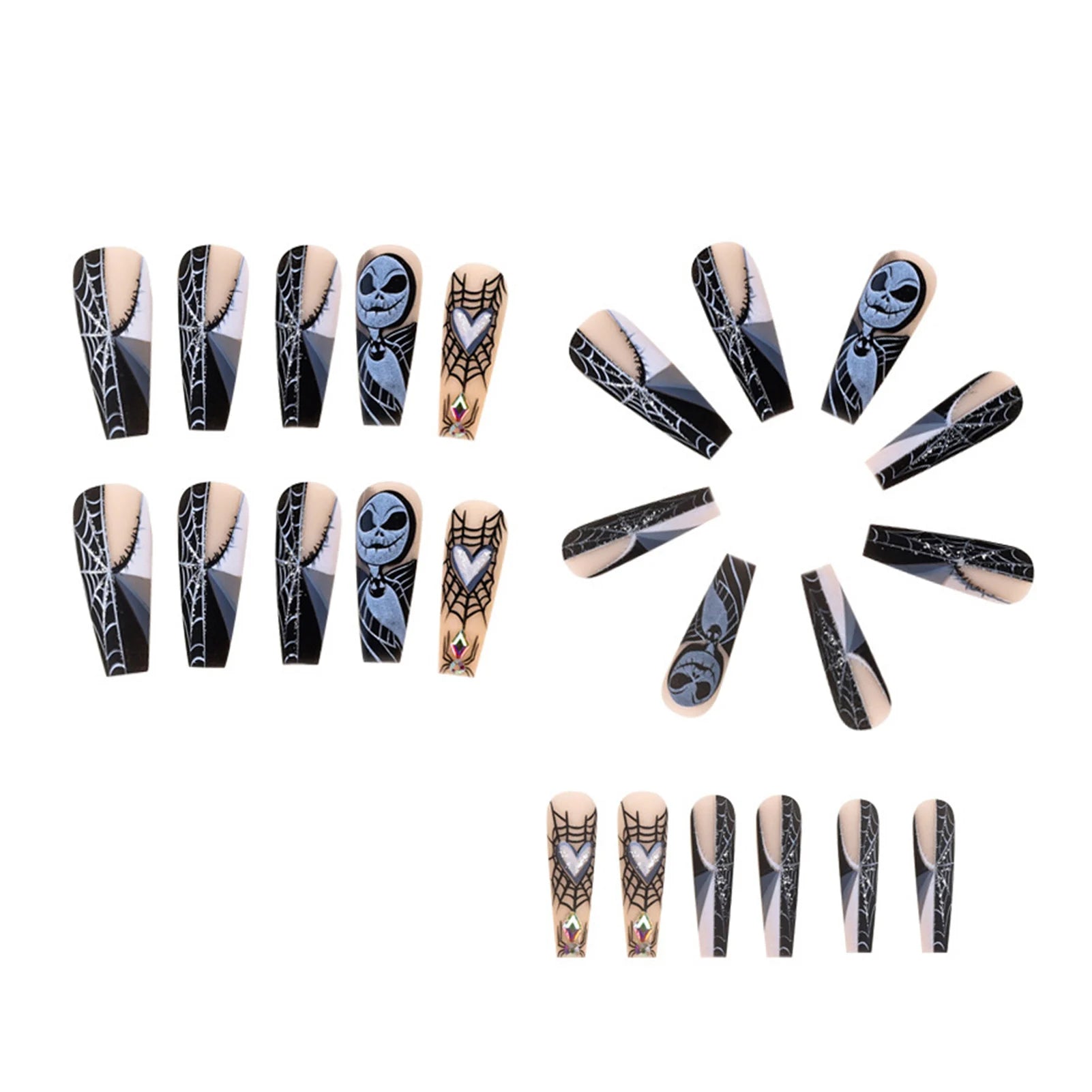 24pcs Scary Blood Skull Fake Nails Long Coffin Ballet Halloween Spider Web Print False Nails Wearable European Press on Nails