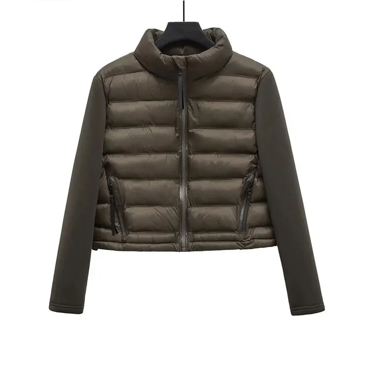 Nlzgmsj TRAF Women Fashion Side Pockets decoration Cropped Patchwork Coat Vintage Long Sleeve Zipper Outerwear Chic Tops