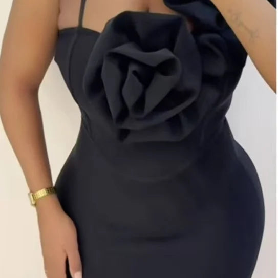 Black Red Color Women Sexy Strap Florals Bodycon Midi Bandage Dress Celebrate Nightclub Party Birthday Photo Shoot Outfit