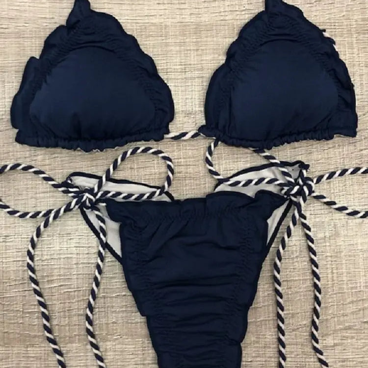 Sexy Halter Swimsuit Women Thong Micro Bikini Push Up 2023 Brazilian Bikini Tropical Plant Print Swimwear String Mini Swimsuit