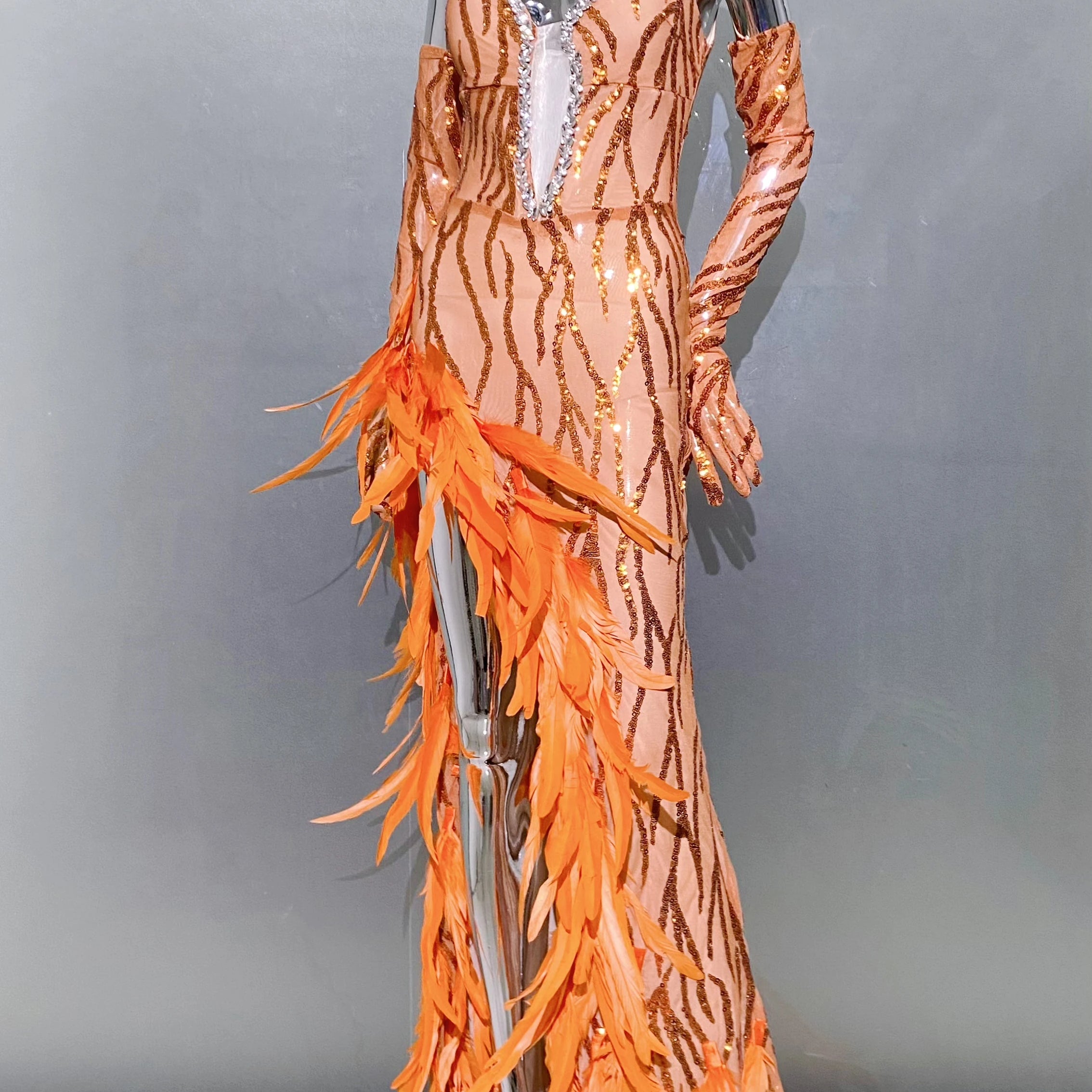 Women Luxury Sexy V Neck Feather Beading Mesh Sequins Sparkly Maxi Long Gowns Dress Elegant Celebrity Evening Party Club Dress