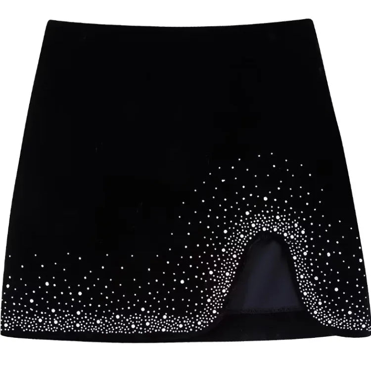 Women Fashion Shinning Sequined Design Irregular Velvet Mini Skirt Faldas Mujer Female Chic Side Zipper Vestidos QUN2663