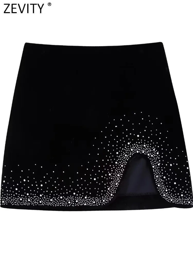 Women Fashion Shinning Sequined Design Irregular Velvet Mini Skirt Faldas Mujer Female Chic Side Zipper Vestidos QUN2663