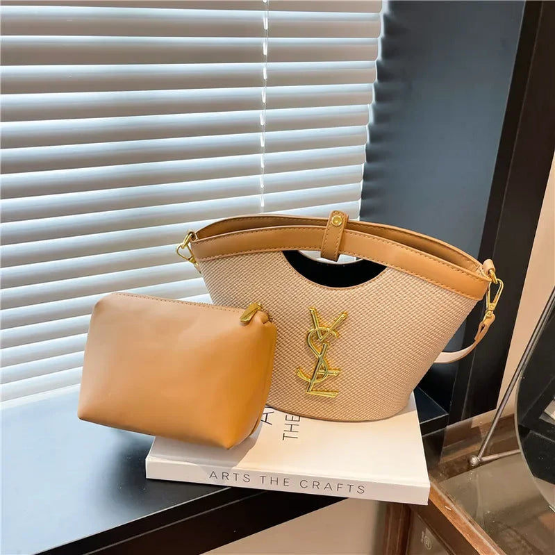 2025 New Vegetable Basket Bucket Bag Simple Elegant Fan Tote Bag Handheld Shoulder Crossbody Foreign Trade Bag