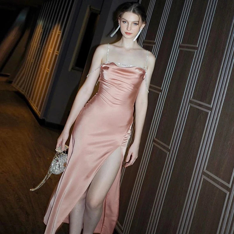 Dulzura Sexy Y2K Clothes Satin Sleeveless Lace Up Backless Side Lit Bodycon Maxi Dresses For Women Club Birthday Party Outfits Pink