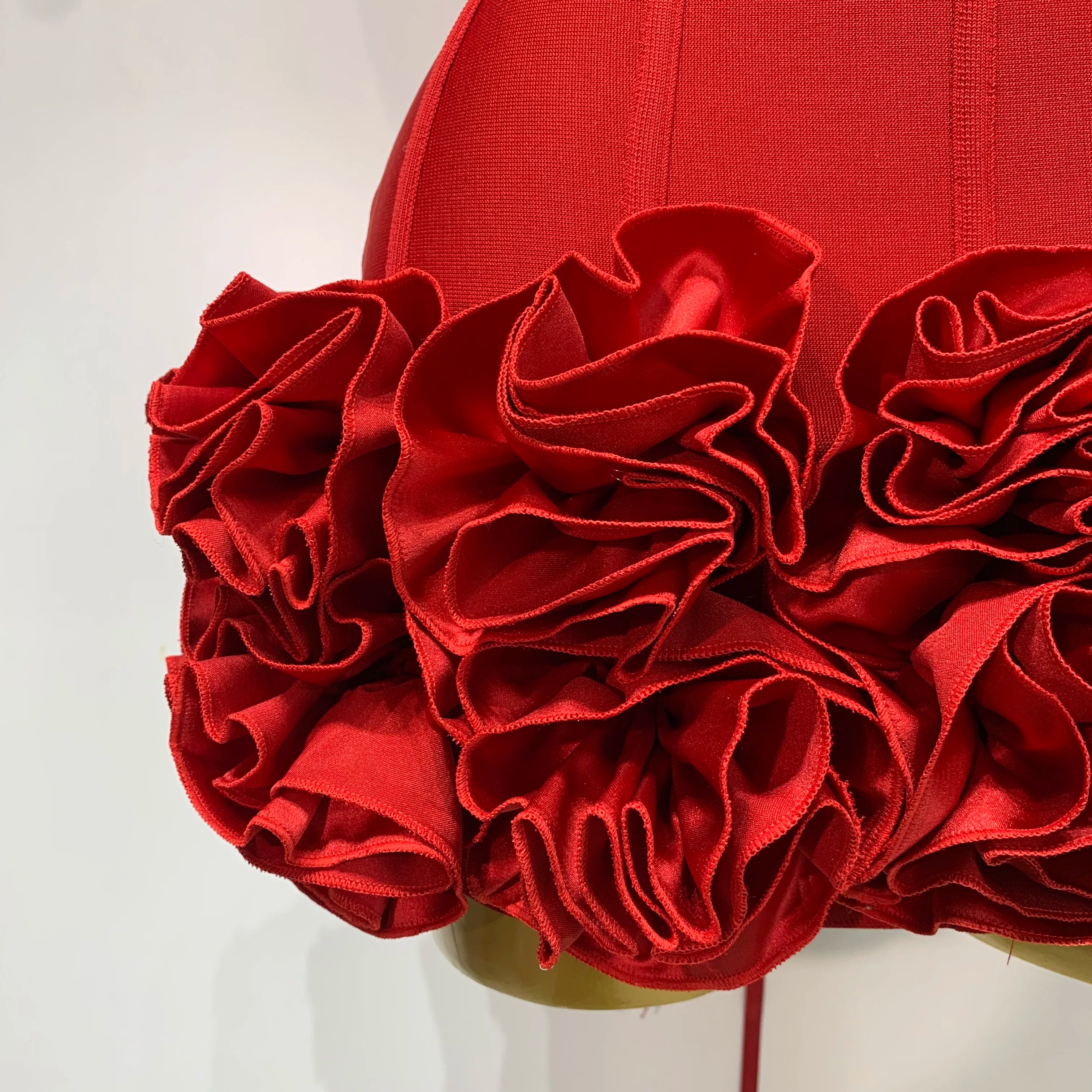 Women Sexy Strapless Backless Flower Embellished Mini Bandage Dress Bodycon Celebrity Party Cocktail Evening Party Club Dresses