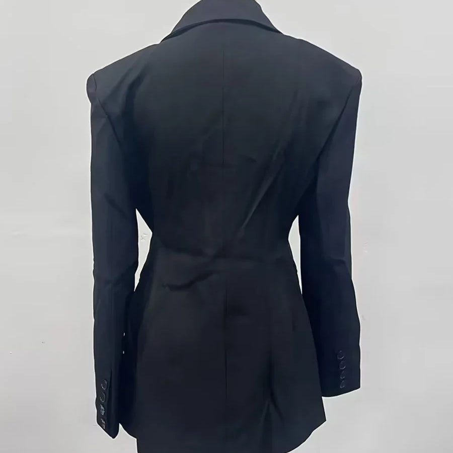 Solid Minimalist Blazer For Women Notched Collar Long Sleeve Patchwork Pockets Irregular Coat Female Fashion Style