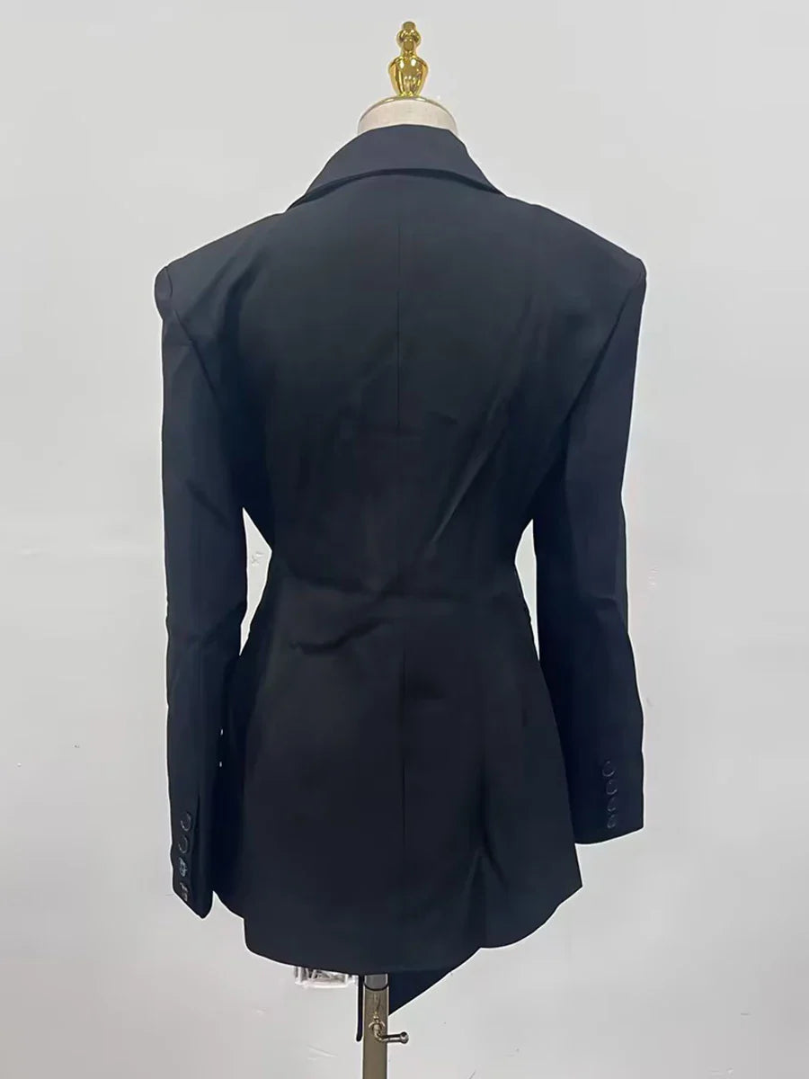 Solid Minimalist Blazer For Women Notched Collar Long Sleeve Patchwork Pockets Irregular Coat Female Fashion Style