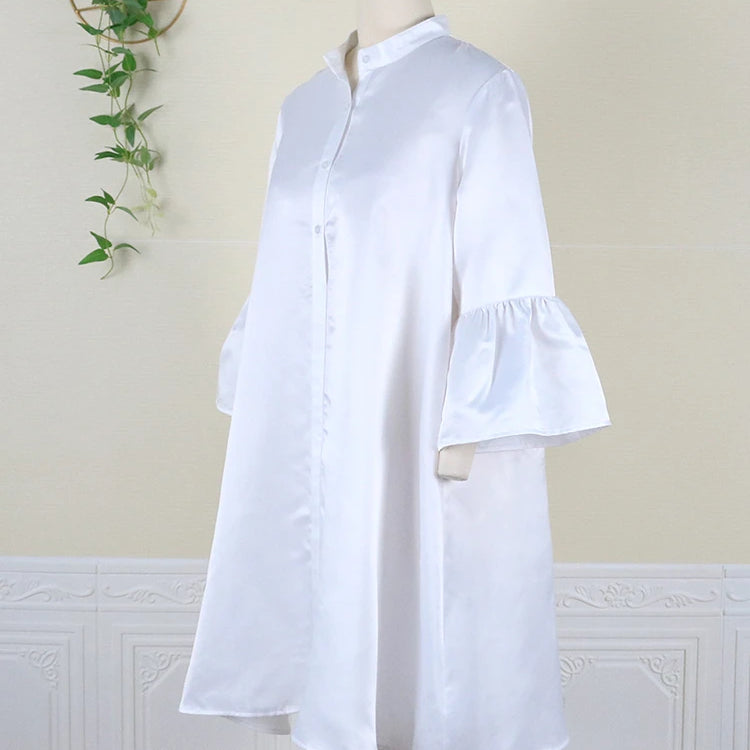 Women Loose Shirt Dress Puff Sleeves White Dresses Summer Autumn Fashion Casual Classy Holiday Robes Large Size 3XL Tunic 2023