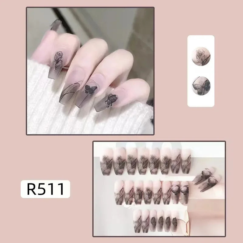 24Pcs/set French Gold Border Nail Elegant&Trendy Wearable Nails for Women Girl New Edition Removable Nail