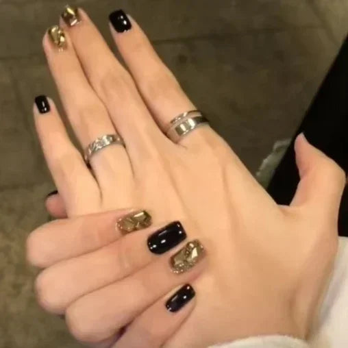 Shiny Crystal Glitter Powder Cat Eye Rhinestone Pearl Short Fake Nails Art Korean False Nails Zircon DIY Press on Nails Manicure