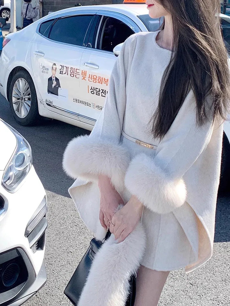 Elegant Women Woolen Coat Long Sleeve Korean Fashion Vintage Jackets Slim Solid Fairycore Autumn Winter Coats