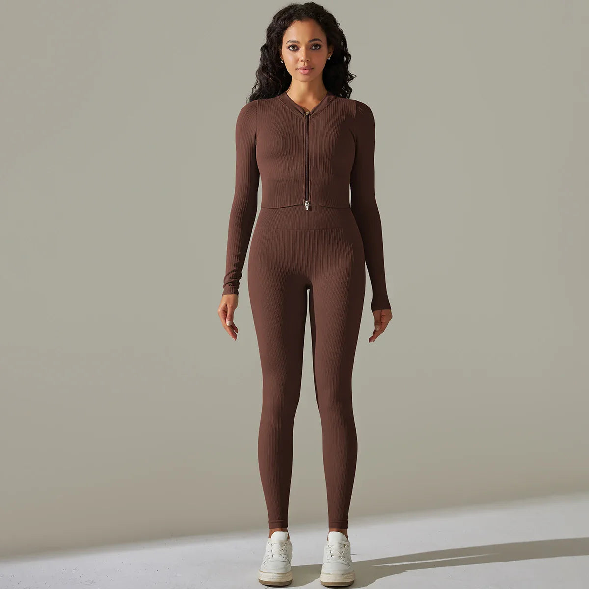 2pcs Yoga Set Women zippers Long Sleeve Crop Top+High Waist Yoga Pants Sports Suit Quick Dry Breathable Fitness Workout Set