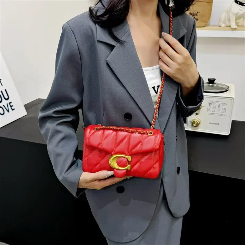 Chain Crossbody Bag New Personality Leisure All Match Diamond Check Embroidery Line Shoulder Bag Fashion Armpit Small Square Bag