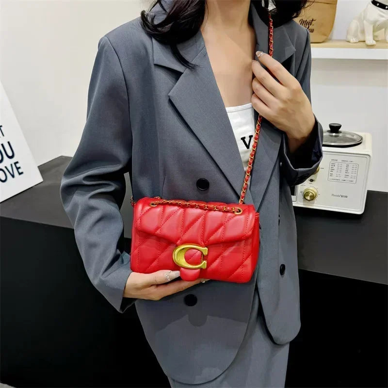 Chain Crossbody Bag New Personality Leisure All Match Diamond Check Embroidery Line Shoulder Bag Fashion Armpit Small Square Bag