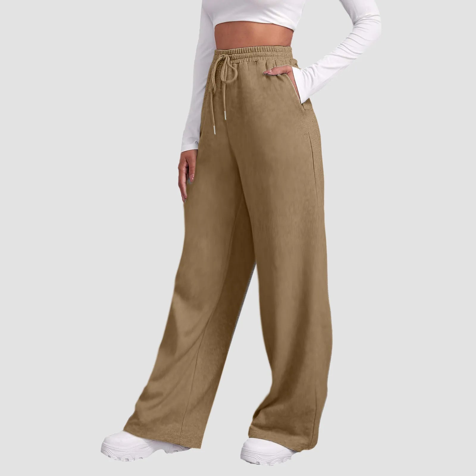 Wide Leg Pants For Women’S Fleece Lined Sweatpants Straight Pants Bottom All-Math Plain Fitness Joggers Travel Basic Pants Coffee-B CN