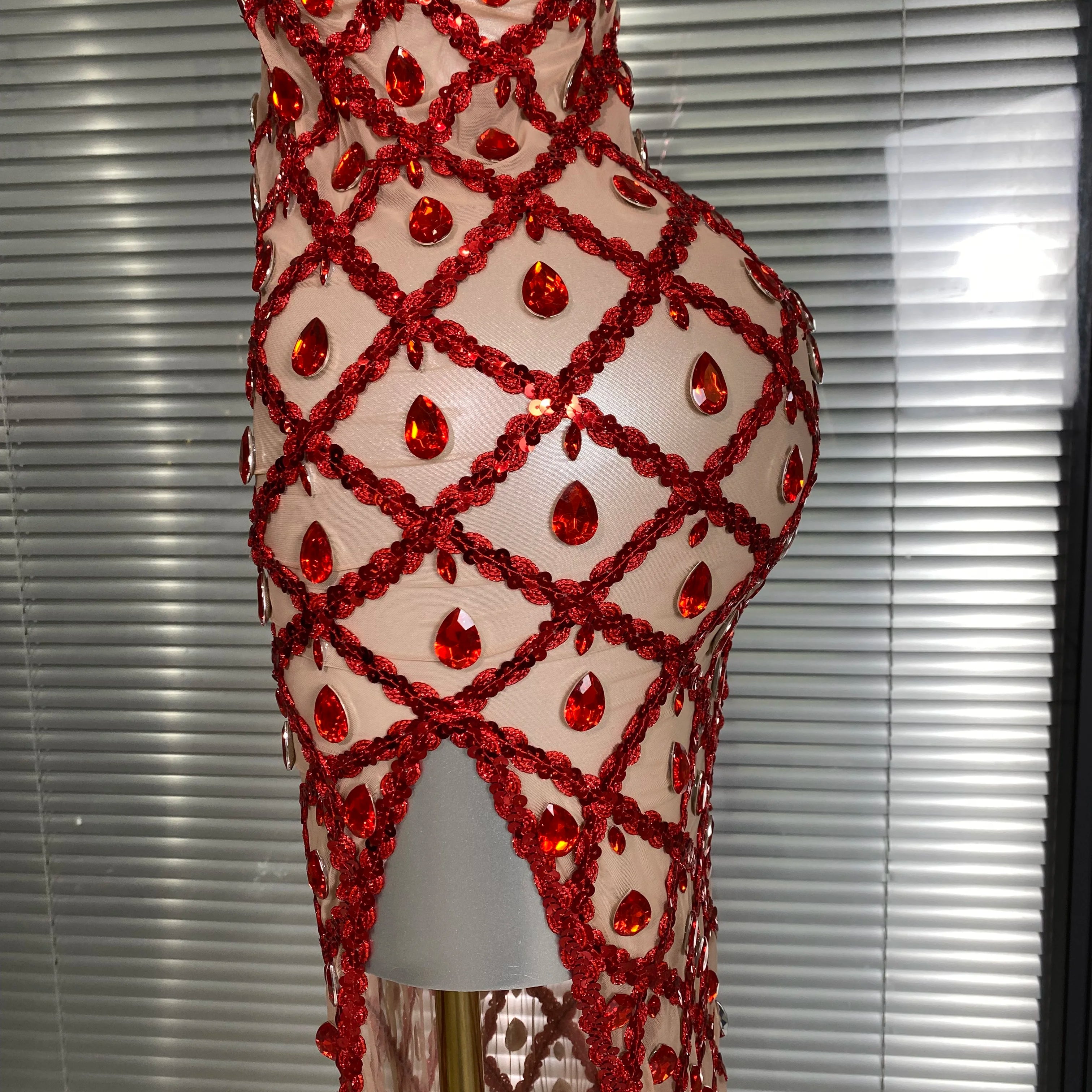New Women Sexy One Shoulder See Through Crystal Diamonds Long Dress Birthday Party Costume Bar Singer Stage Performance Dress