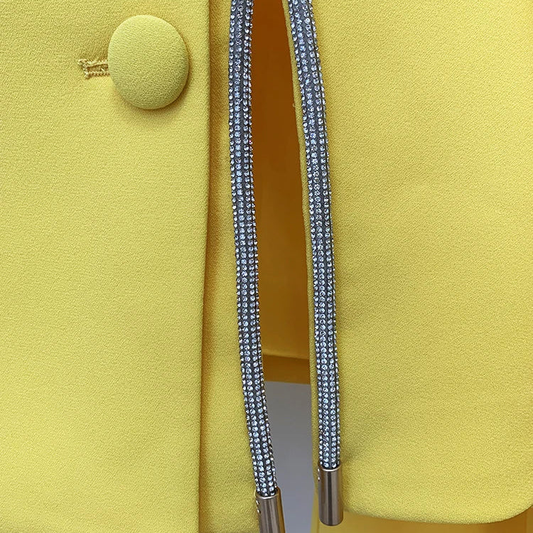 HIGH STREET Newest Designer Runway Suit Set Women's Diamonds Beaded Slit Blazer Straight Pants Set 2PCS