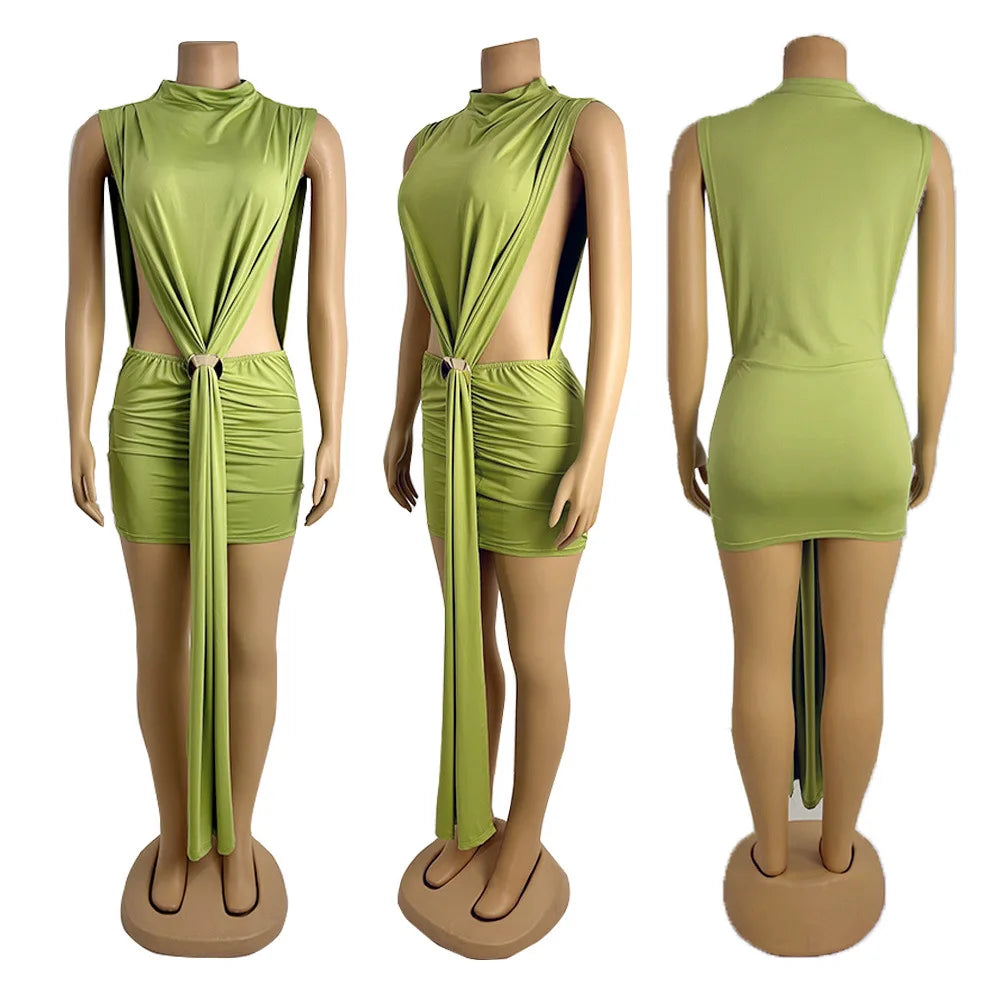 CM.YAYA Women O-neck Ruched Stacked Bodycon Midi Mini Dress 2025 Summer Birthday Evening Party Club Vestidos Sexy Chic Dresses