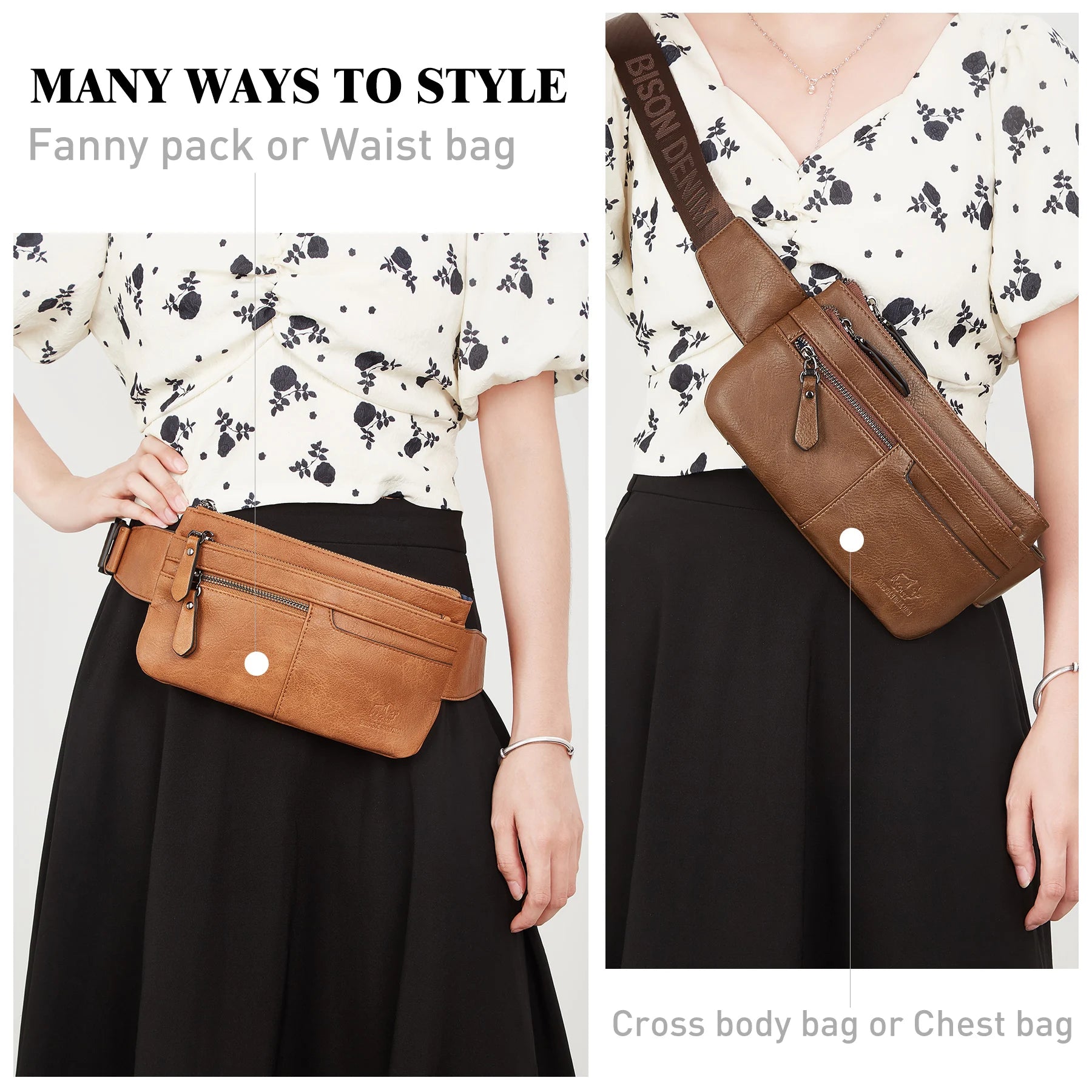 Leather Waist Bag Cell Phone Bags Men Women Travel Bag Retro Chest Purse Lightweight Casual Shoulder Bag