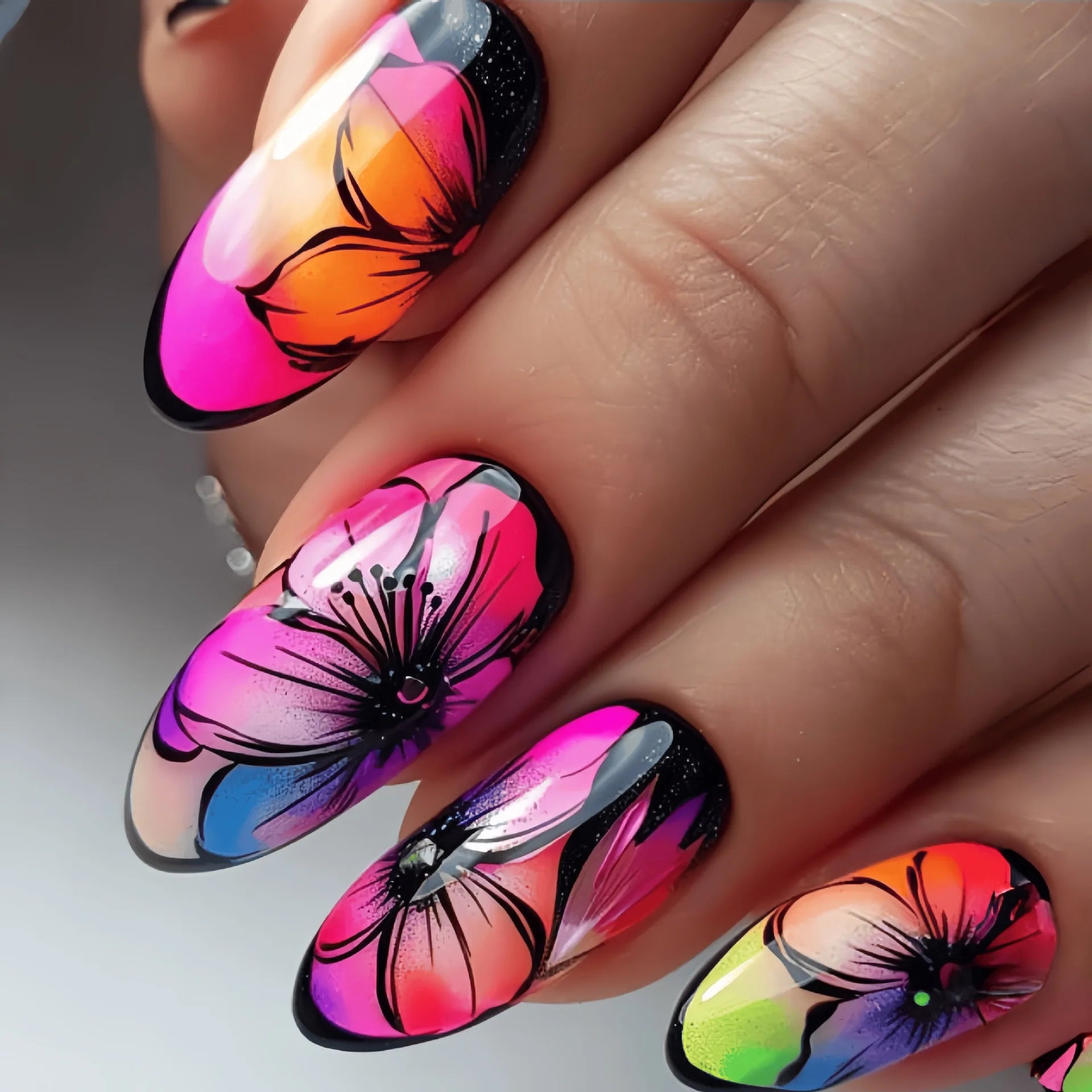 24pcs/set medium long fake nails for Spring summer season beautiful peach flowers butterfly design press on false nail art tips