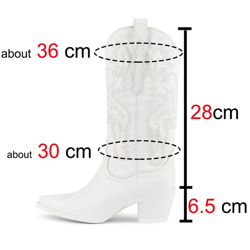 Western Women Boots Autumn Winter Fashion Chunky Heeled Cowboy Boots Vintage Style Country Western Cowgirl High Heels Boots
