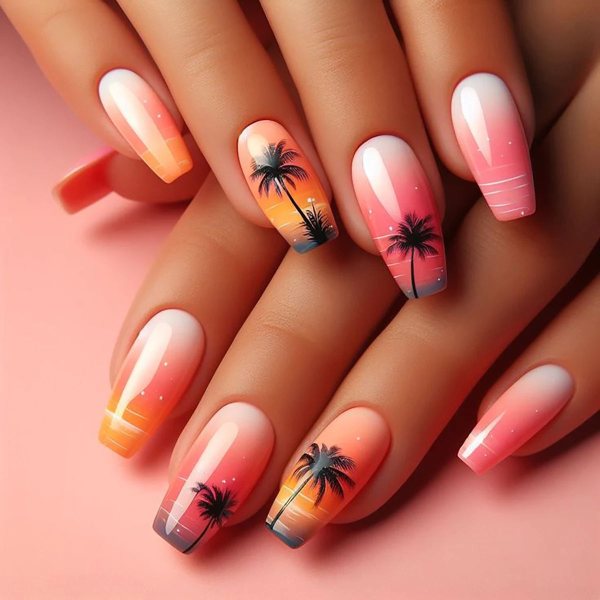 24-piece push-on nail set, fuchsia rose design, sleek manicure, easy to apply and remove, glossy finish, ballet shape, medium le