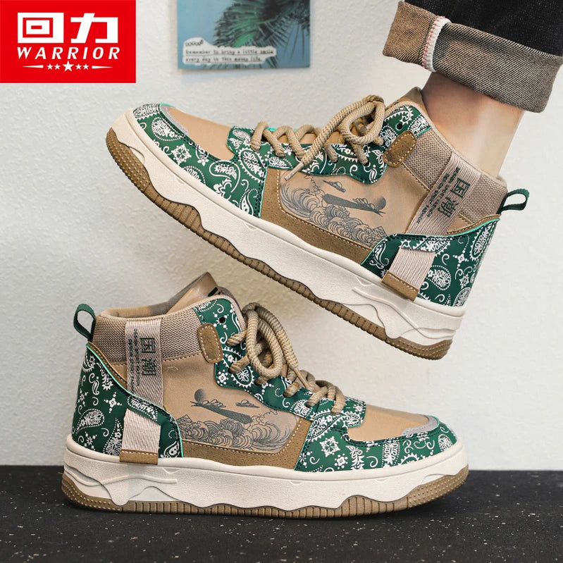Warrior Men's Sneakers Casual Leather Skateboar Shoes - Fashion High Top Shoes For Men Para Walking Sneaker