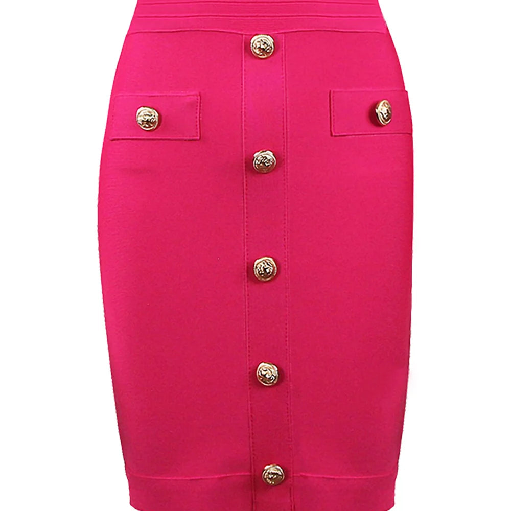 5 Colors Women Sexy Button Fashion Bodycon Mini Skirts Rayon Bandage Pencil Skirt Celebrate Casual Wear High Quality