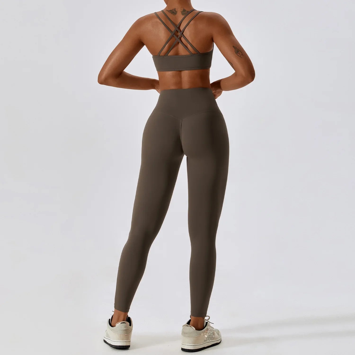 2PCS Yoga Set Nude Feeling Workout Sets Women Tracksuit Gym Push Up Fitness Running Workout Sportwear Sport Bra Leggings Suit Jiaocha Coffee Set-1 CHINA