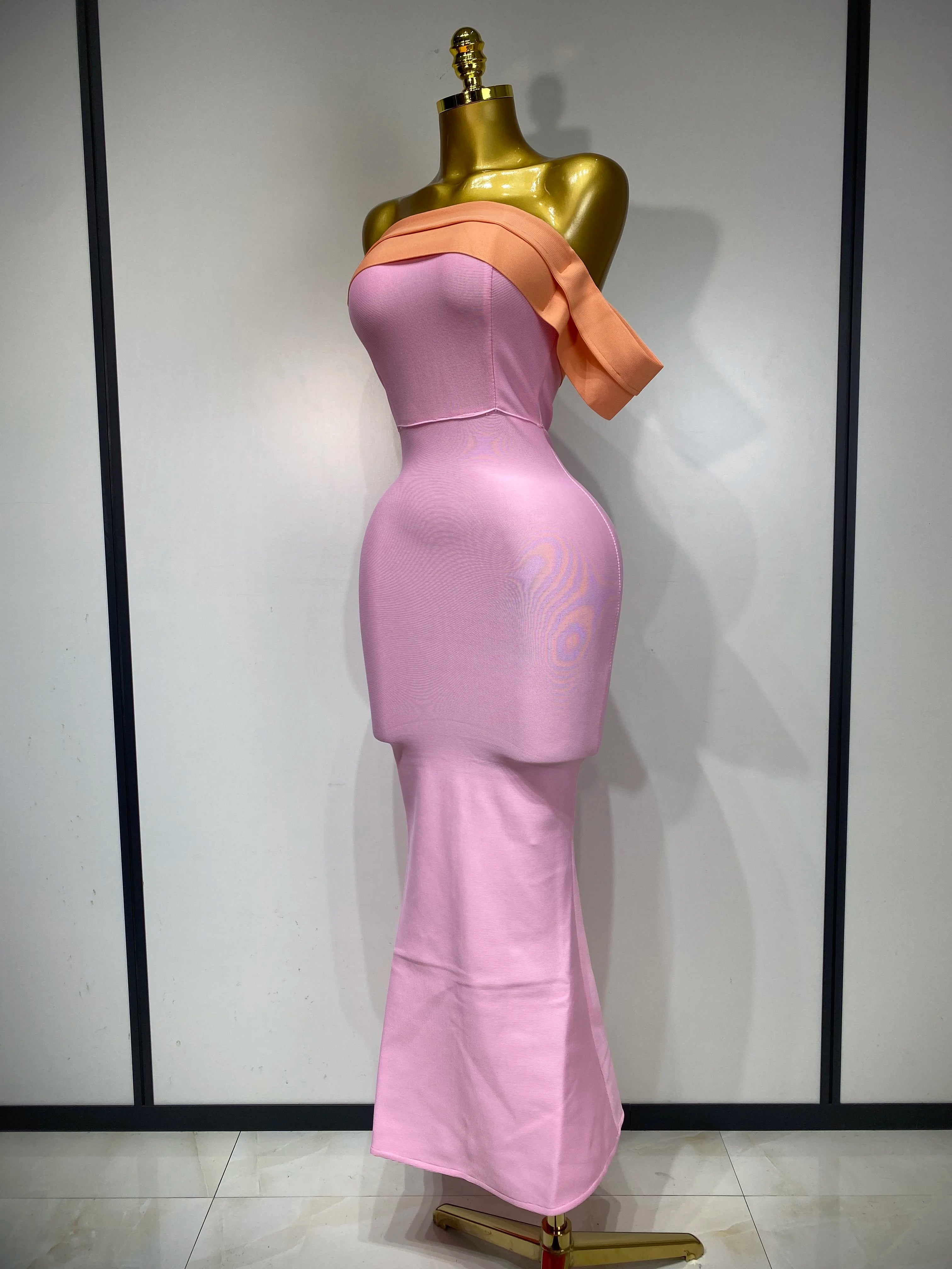 Women Sexy One Shoulder Color Block Bodycon Bandage Dress 2025 Celebrity Elegant Evening Club Luxury Birthday Party Outfit