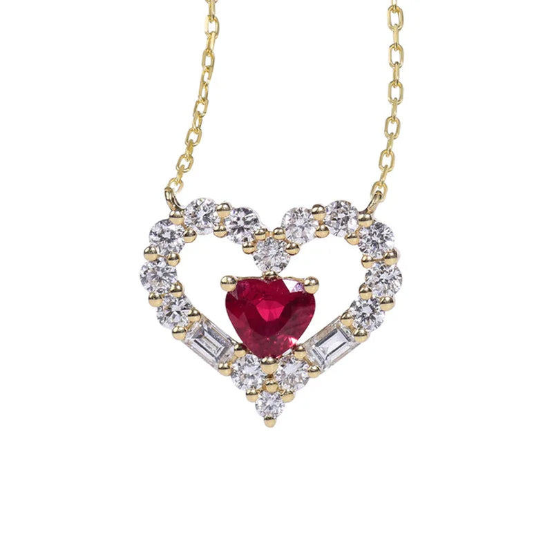 S925 Sterling Silver Double Heart Cupid Ruby Love Pendant Light Luxury Necklace Silver necklace