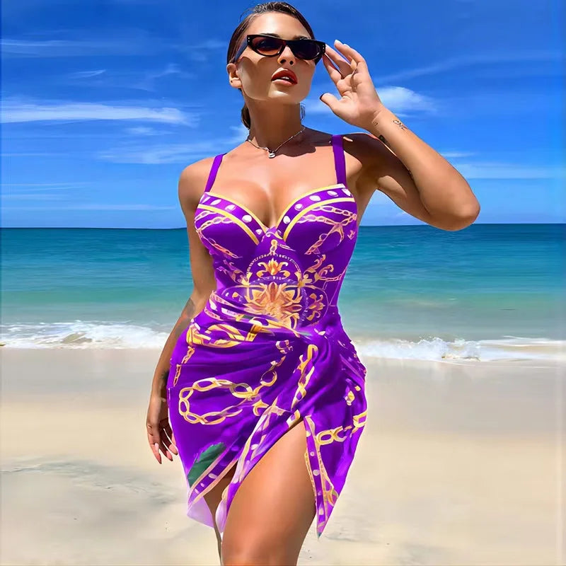 Luxury New Two Piece Women Bikini Set Push Up Floral Printed Bikini Strappy Bandage Swimwear Brazilian Biquini Bathing Suit violet YZ309