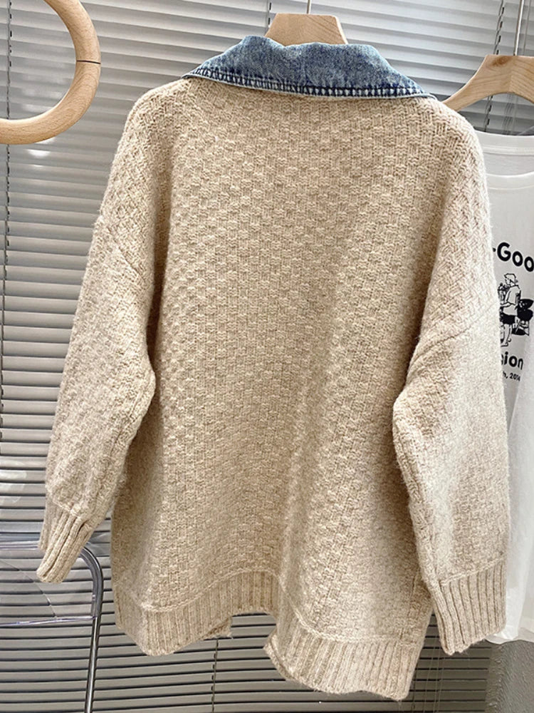 Jackets Autumn Winter New Loose and Lazy Style Thickened Sweater Cardigan Top Fashion Personalized Combination Denim Coat Women