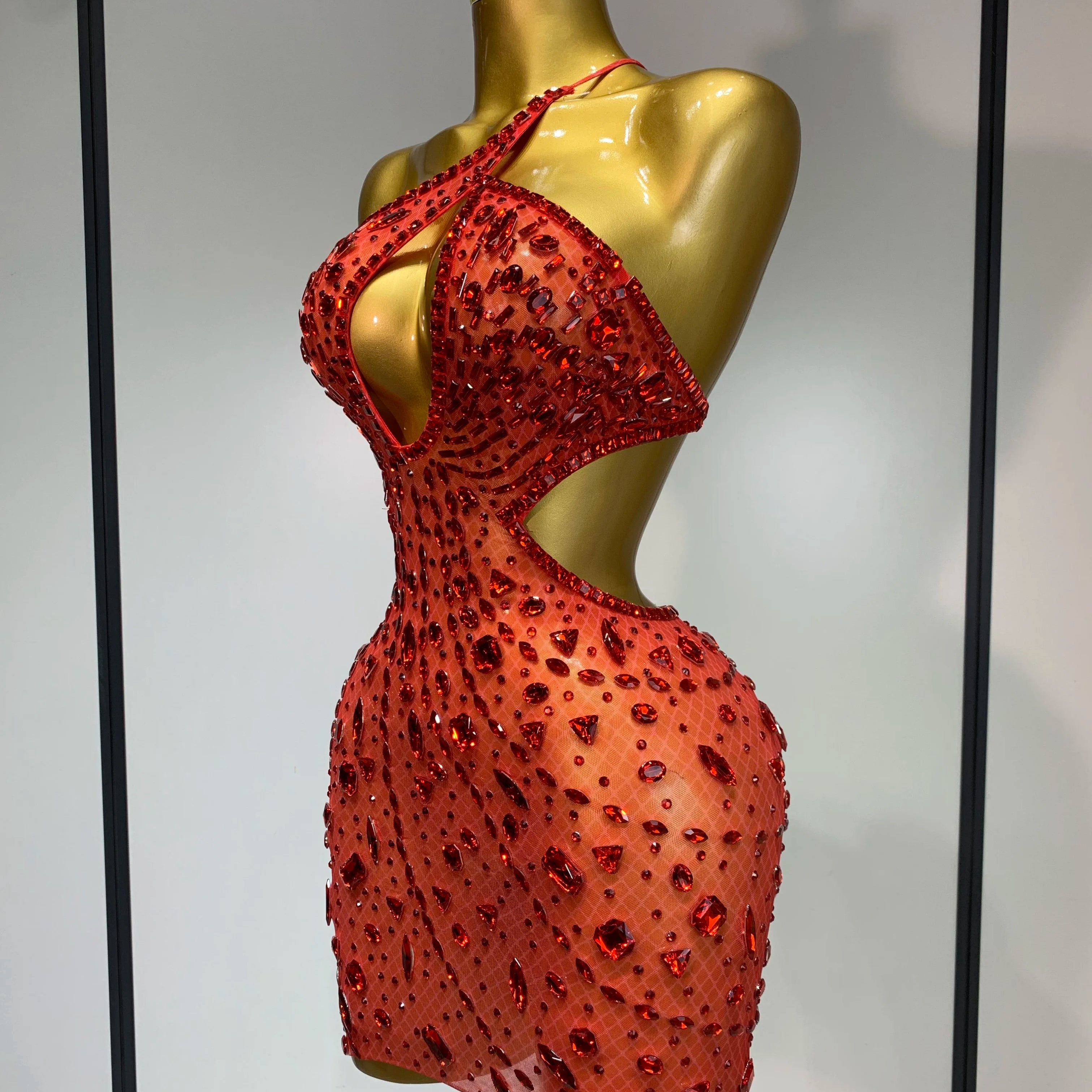 Women 2025 Sexy Backless See Through Sparkly Diamond Evening Prom Gown Luxury Birthday Celebrate Stage Nightclub Hotwife Outfit