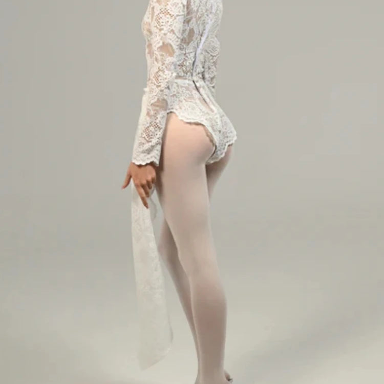 Autumn White Black Women Sexy Long Sleeve Lace Bodycon Draped Bodysuit Fashion Performance Costume Stage Wear