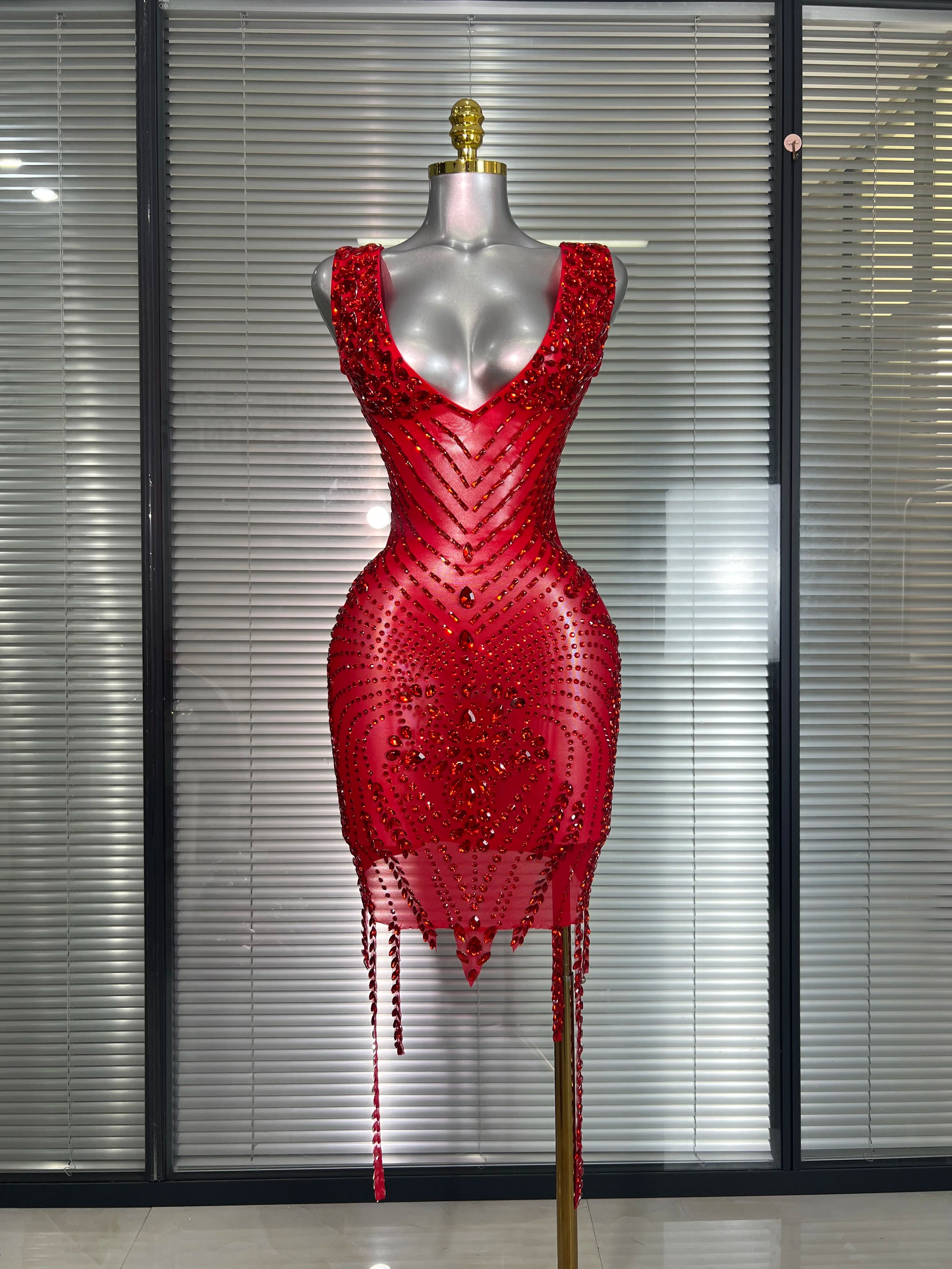 Celebrity New Women Sexy Mesh V Neck Stage Performance Costume Crystal Dancer Singer Night Club Mini Party Dress