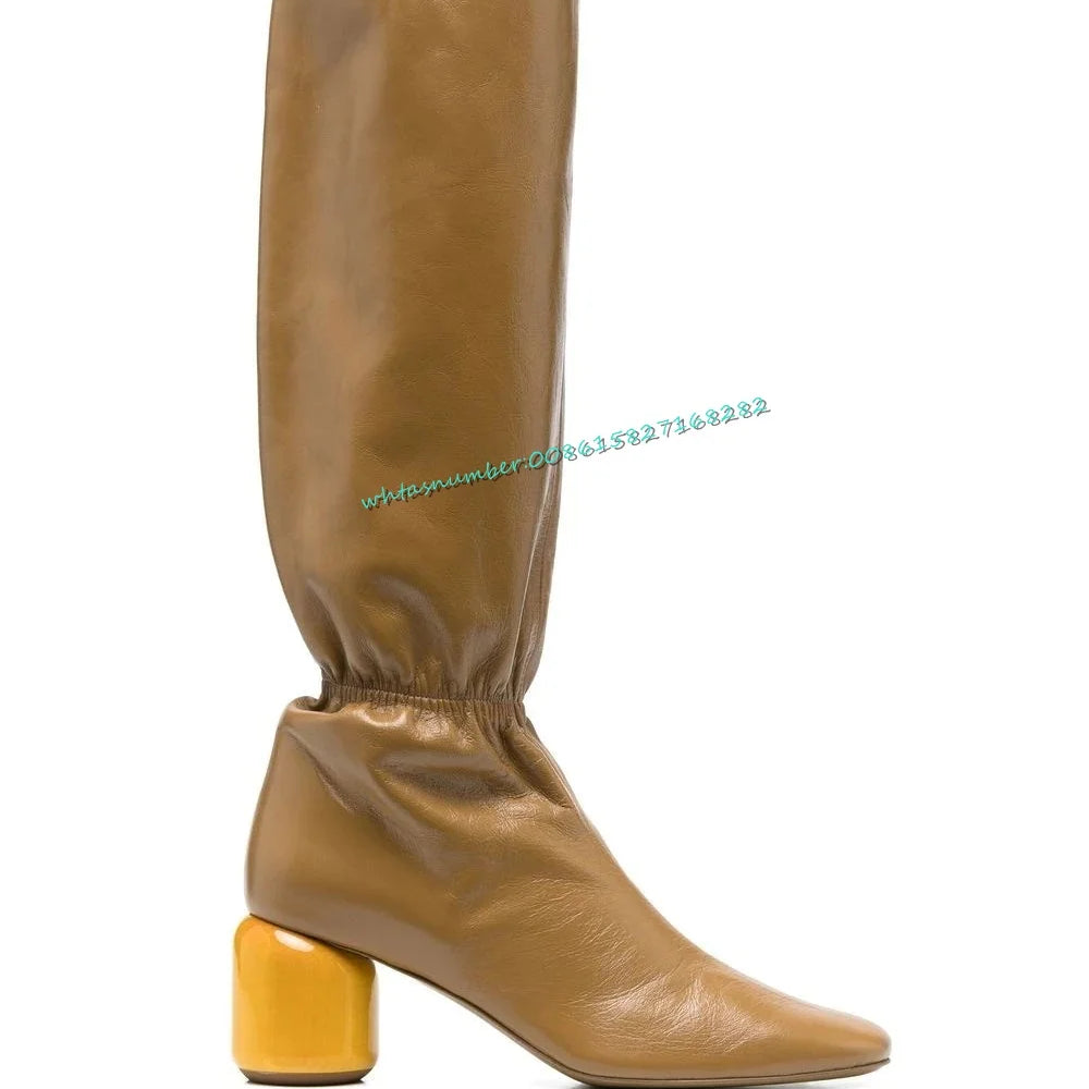 Strange Style Lantern Boots Solid Pointy Toe Leather Boots Fashion Runway Party Shoes for Women Autumn Leisure Sexy KHAKI