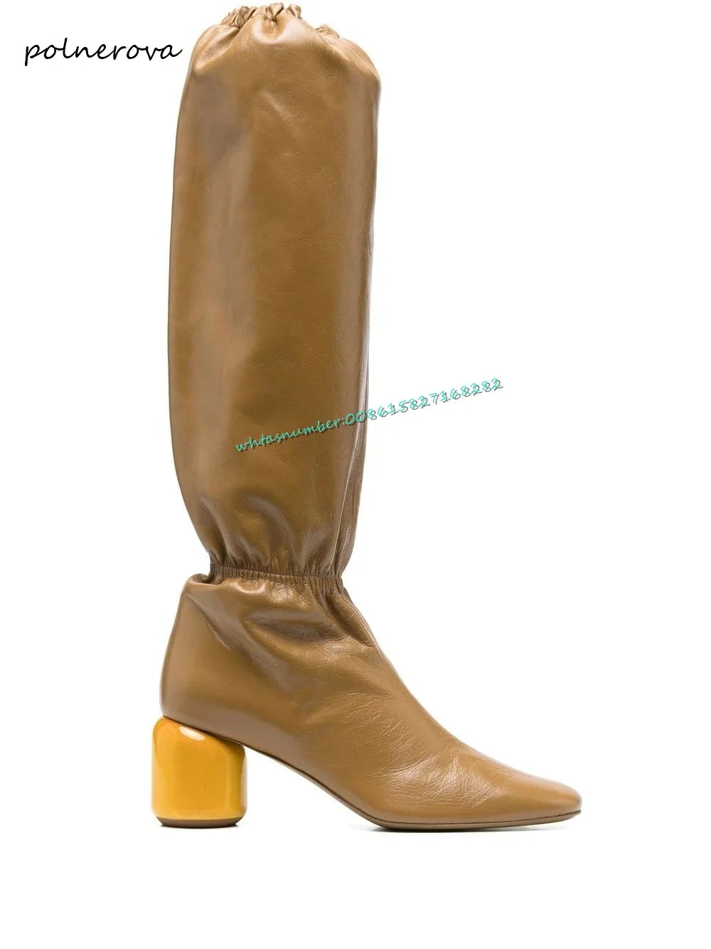 Strange Style Lantern Boots Solid Pointy Toe Leather Boots Fashion Runway Party Shoes for Women Autumn Leisure Sexy KHAKI