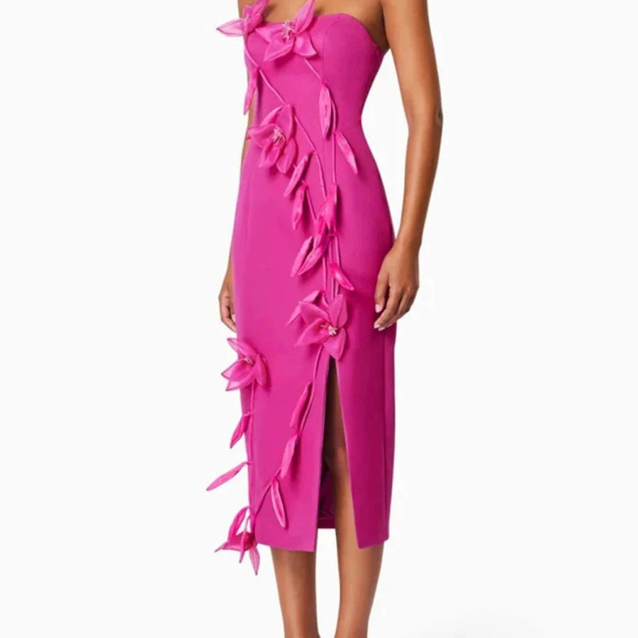 TWOTWINSTYLE Solid Slimming Spliced Appliques Elegant Dresses for Women Srtapless Sleeveless Split Dress Femlae Fashion Clothing