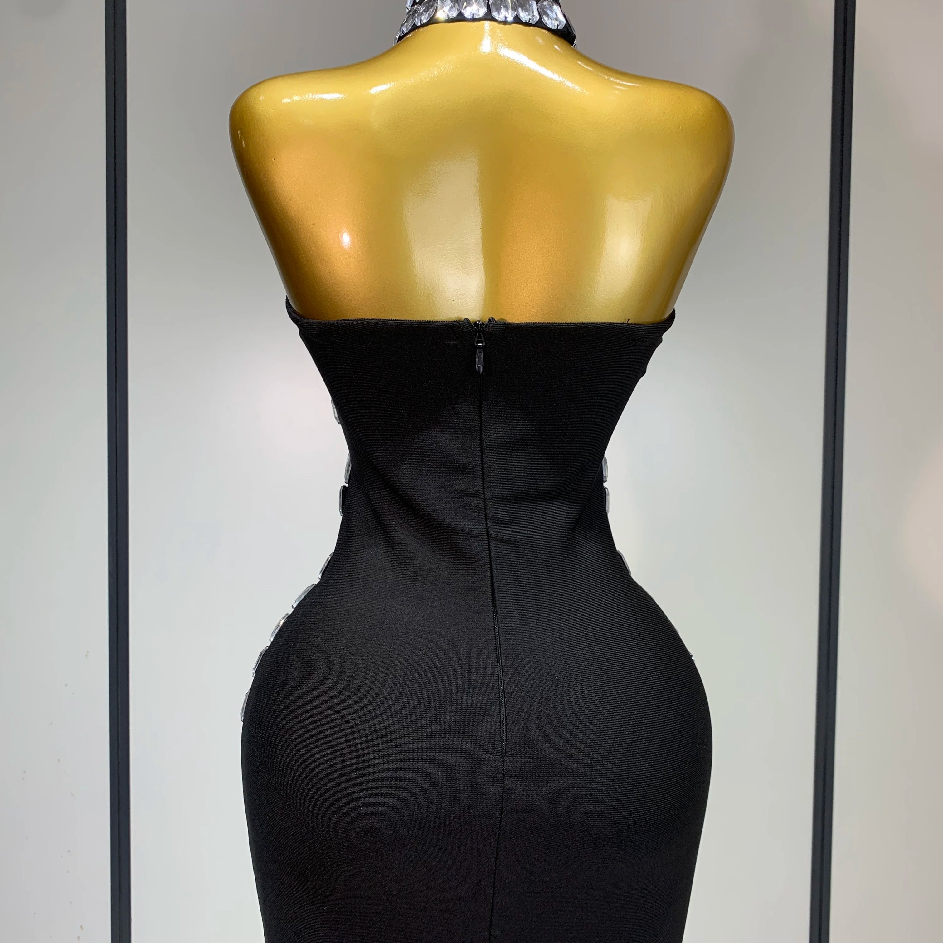 Sparkly Rhinestones Bodycon Strapless Mini Bandage Dress 2025 Women Backless Fashion Evening Party Club Luxury Birthday Dresses