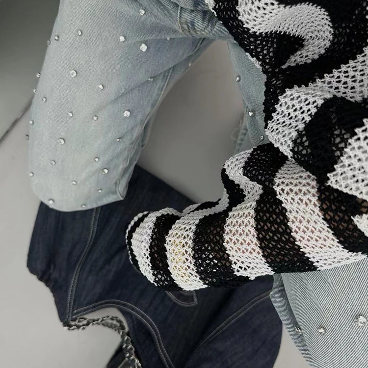 Patchwork Embroidered Flares Jeans For Women High Waist Spliced Button Slim Pencil Pants Female Fashion Clothes