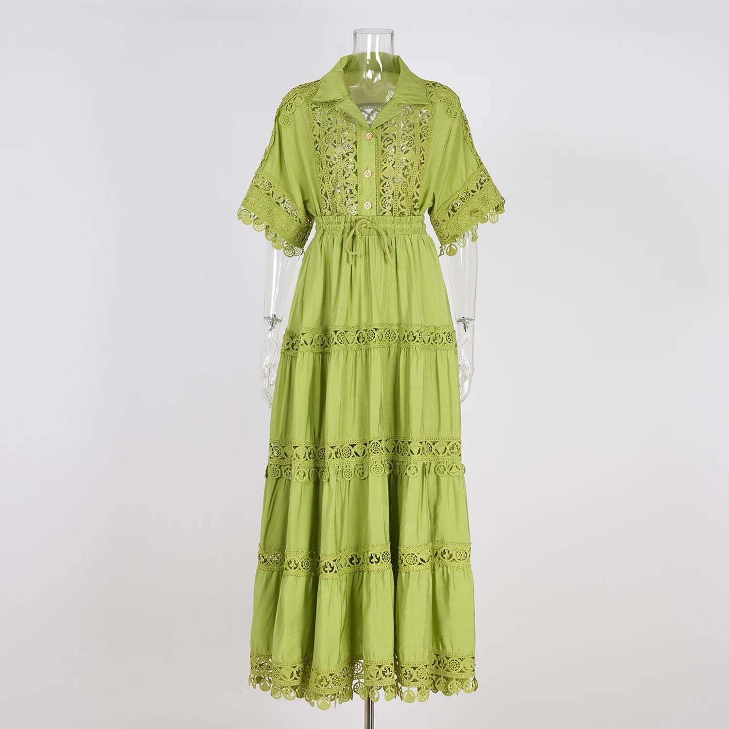 Summer Holiday Embroidery 2 Piece Sets Women Hollow Out Loose Shirt Top + Elastic Waist Maxi Skirts Suits Streetwear Y2k Outfits